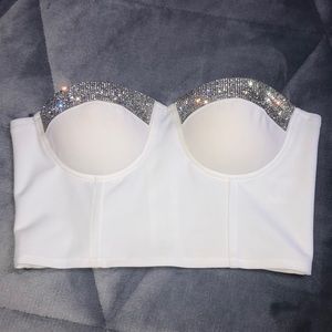 White rhinestone bustier crop top